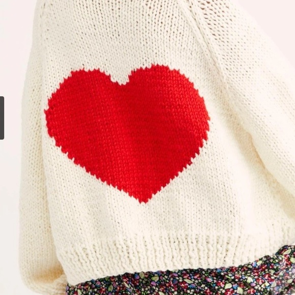Free People Gogo Sweater Heart Cardigan 